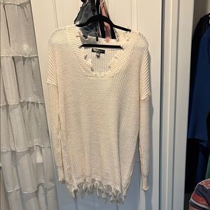 Cream Distressed Knit Sweater